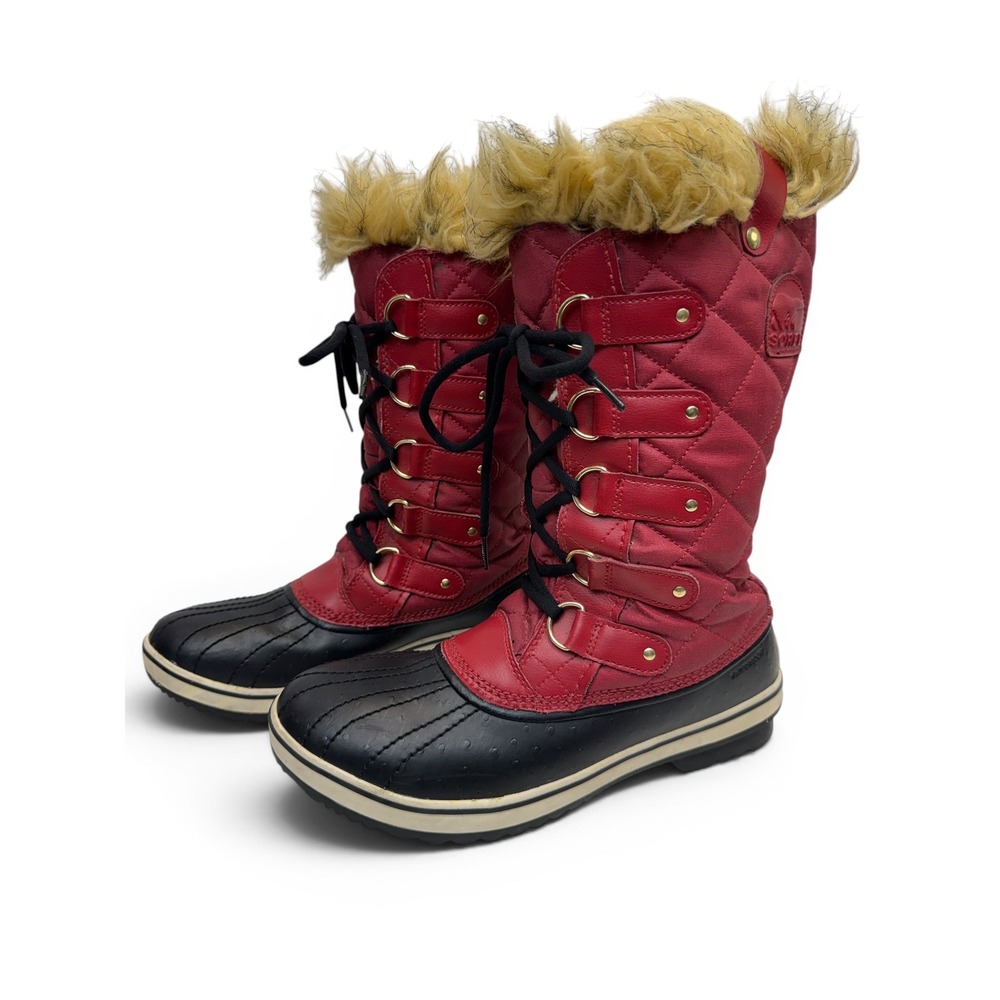 Sorel Tofino Red Quilted Waterproof Winter Boots‎ Mens 10.5 Tall Faux Fur Trim